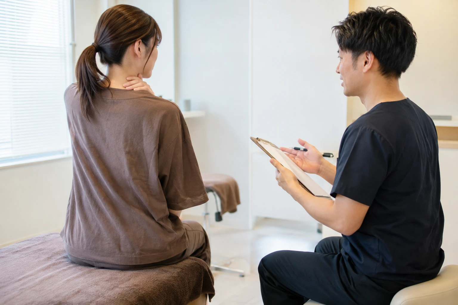 整体院でお客様のお話をヒアリングするスタッフ